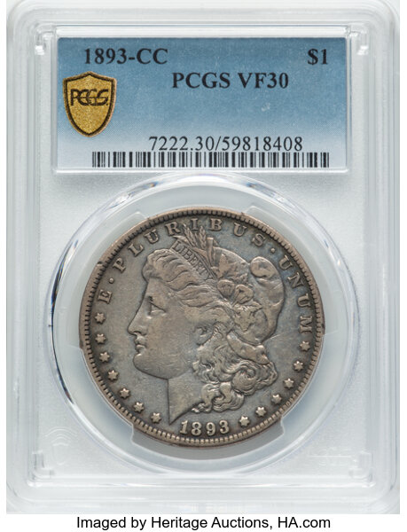 image for: 1893-CC $1  PCGS VF30