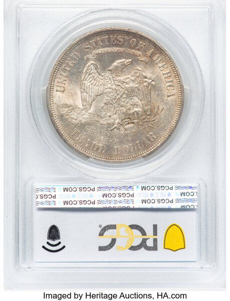 image for: 1875-CC T$1 Chop Mark AU50 PCGS. V33. Type One Reverse. Large CC. PCGS Population: (19/80)....