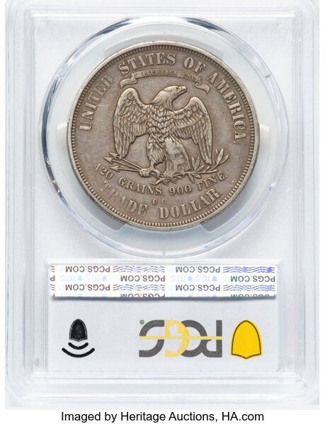 image for: 1875-CC T$1 Chop Mark XF40 PCGS. V36. Type One Reverse. Large CC. PCGS Population: (24/116)....