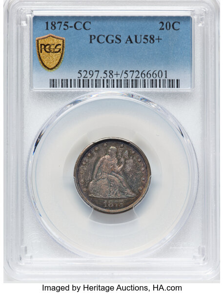 image for: 1875-CC 20c PCGS AU58