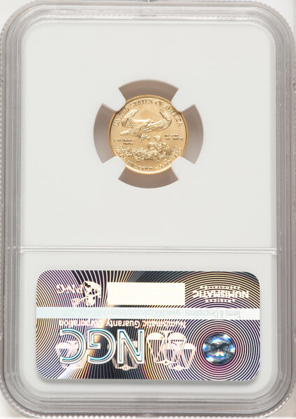 image for: 2015 $5 Tenth-Ounce Gold Eagle, Wide Reeds, MS70 NGC. Hand-Signed, Angela M. Buchanan....