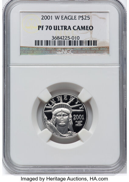 image for: 2001-W $25 Quarter-Ounce Platinum Eagle, Statue of Liberty PR70 Ultra Cameo NGC.  ...