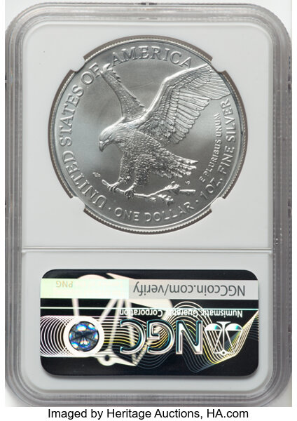 image for: 2023-(W) $1 Silver Eagle, Struck at West Point, First Day Issue, Mint State 10 NGCX. Kenneth Bressett. Authentic Hand-Signe...