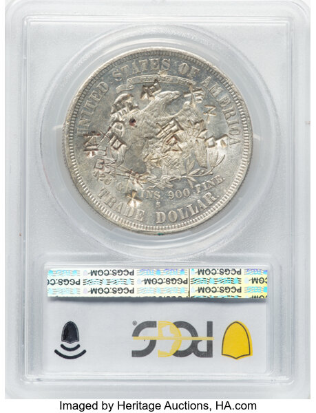 image for: 1878-S T$1 Chop Mark AU53 PCGS. PCGS Population: (10/39).  ...