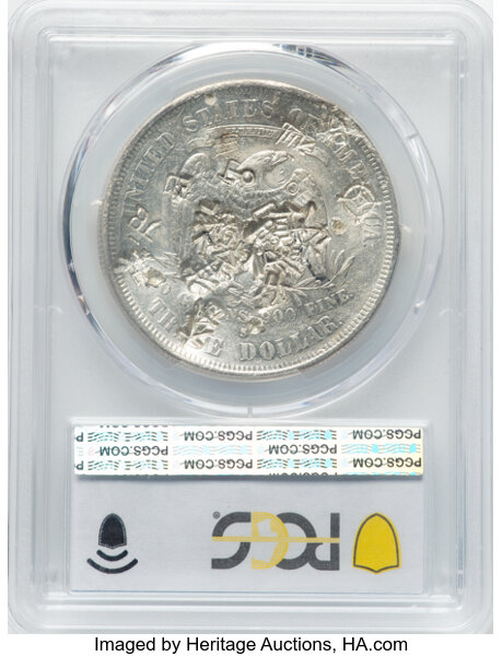 image for: 1877-S T$1 Chop Mark AU55 PCGS. PCGS Population: (55/149 and 0/4+).  ...