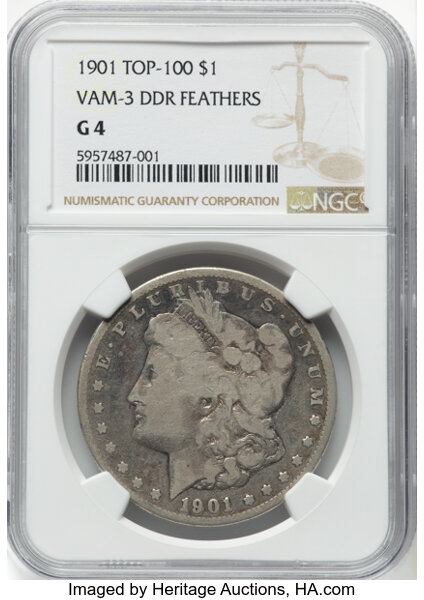 1901 Morgan Dollar DDR, Shifted Eagle VAM 3 Mint State (MS