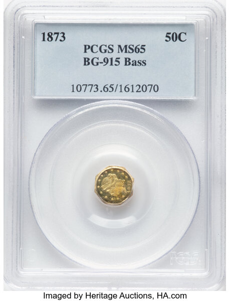 image for: 1873 50C Liberty Octagonal 50 Cents, BG-915, Low R.4, Bass, MS65 PCGS. PCGS Population: (25/3)....