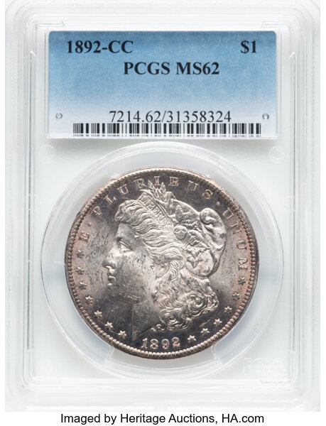 image for: 1892-CC $1  PCGS MS62