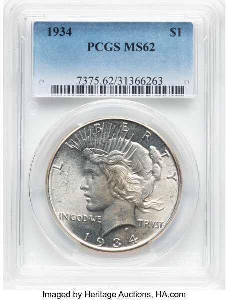 image for: 1934 $1  PCGS MS62