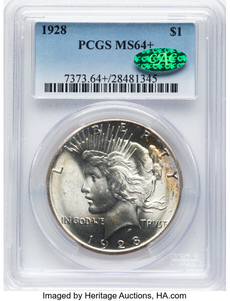 image for: 1928 $1  PCGS MS64+ CAC