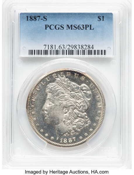 image for: 1887-S $1  PCGS MS63 PL