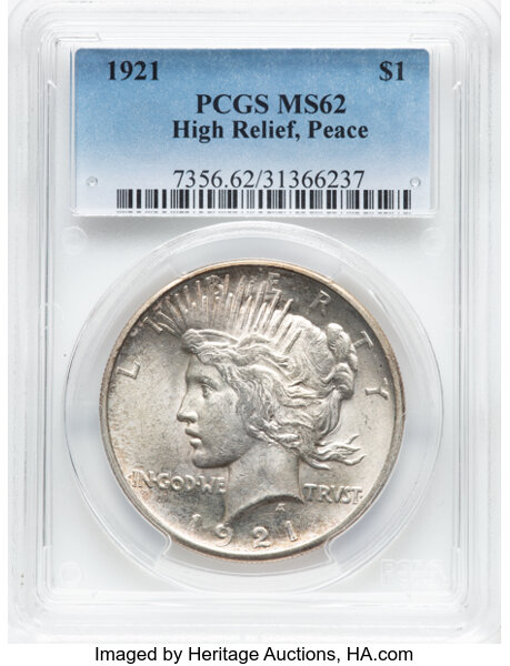 image for: 1921 Peace, High Relief $1  PCGS MS62