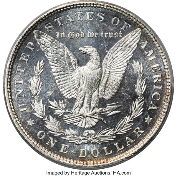image for: 1878 7TF $1 Reverse of 1879 MS64+ Deep Mirror Prooflike PCGS. This Deep Mirror Prooflike dollar displays stark white-on-bla...