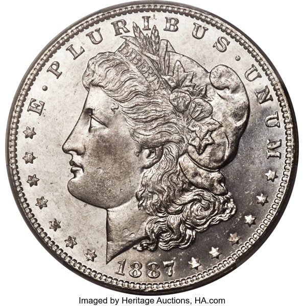 image for: 1887/6 $1 VAM-2 MS66 Prooflike PCGS. Ex: Jack Lee 2. A Top 100 Variety. The remnants of an undertype 6 are visible on eithe...