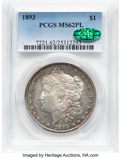 image for: 1893 $1  PCGS MS62 PL CAC