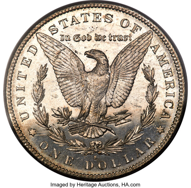image for: 1889-S $1 MS64 Deep Mirror Prooflike PCGS. The 1889-S Morgan dollar claims a small mintage of just 700,000 pieces, but the ...