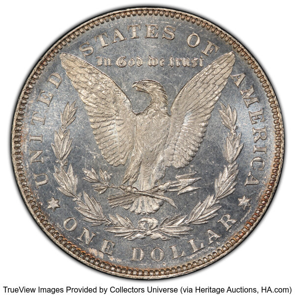 image for: 1878 7/8TF $1 Strong, VAM-38, MS65+ Prooflike PCGS. A 7/5 tailfeather variety, VAM-38 is attributed in part by a partially ...