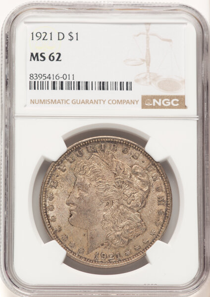 1921-D $1 MS62 NGC. Mintage 20,345,000. ...