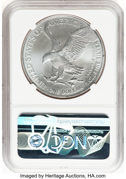 image for: 2023-(W) $1 Silver Eagle, Struck at West Point, First Day Issue, Mint State 10 NGCX. Kenneth Bressett. Authentic Hand-Signe...