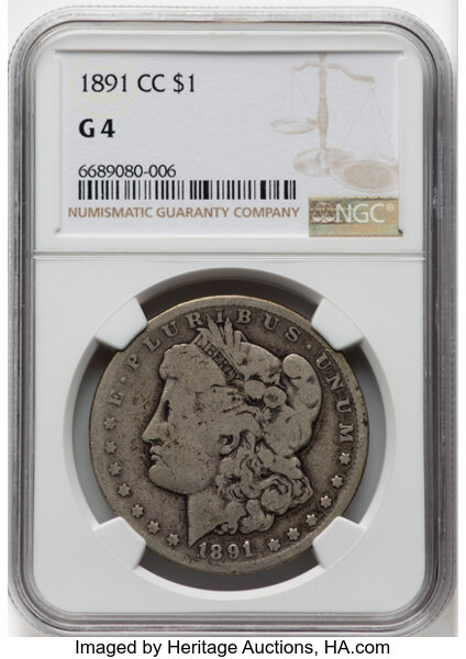 1891-CC $1 Good 4 NGC. NGC Census: (59/7452). Mintage 1,618,000. ...