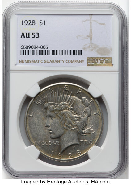 1928 $1 AU53 NGC. Mintage 360,649. ...