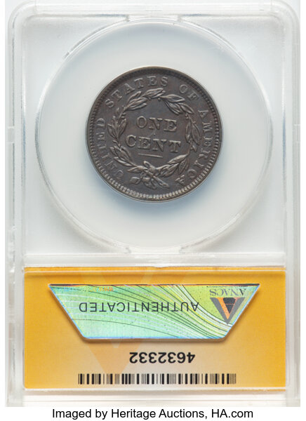 image for: 1838 1C N-1, R.1, AU55 ANACS.  Mintage 6,370,200....
