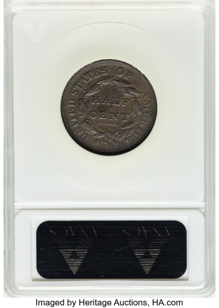 image for: 1809 1/2 C Circle in 0, C-4, B-1, R.3, Fine 12 ANACS. Housed in a small-sized holder. Mintage 1,154,572....