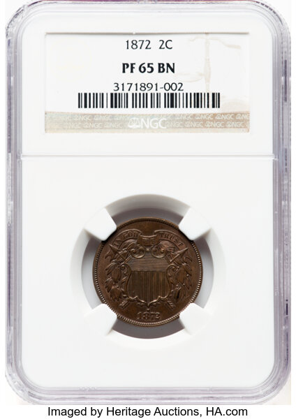 image for: 1872 2C PR65 Brown NGC. NGC Census: (38/10).  Mintage 950. ...