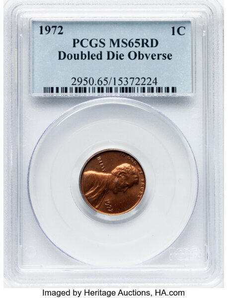 image for: 1972 1C Doubled Die Obverse, FS-101, MS65 Red PCGS.  Mintage 75,000....