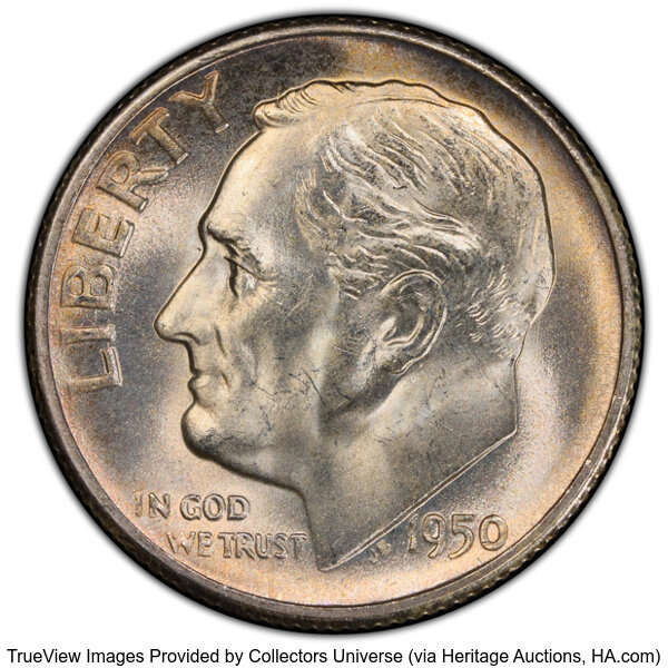 image for: 1950-S/S 10C Over Inverted S, FS-501, MS65 PCGS. PCGS Population: (24/26 and 0/1+)....