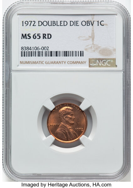 image for: 1972 1C Doubled Die Obverse, FS-103, MS65 Red NGC. Not the Guide Book variety (FS-101)....