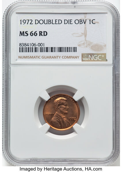 image for: 1972 1C Doubled Die Obverse, FS-103, MS66 Red NGC. Not the Guide Book variety (FS-101)....
