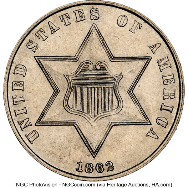 image for: 1862/1 3CS FS-301 MS62 NGC. NGC Census: (40/268).  Mintage 343,000. ...