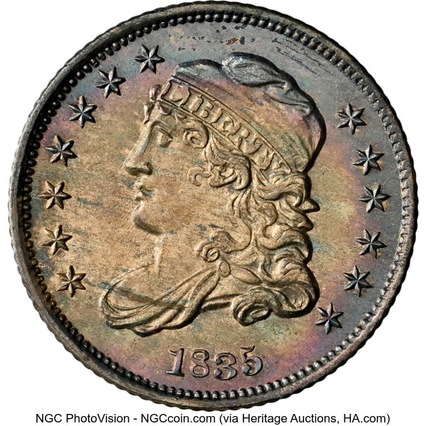 image for: 1835 H10C Small Date, Small 5C, V-7, LM-10, R.1, MS64 NGC.  Mintage 2,760,000....