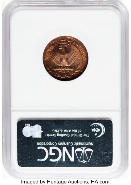 image for: 1978 25C Washington Quarter -- Struck on 1C Planchet -- MS66 Red NGC.  3.11 grains. Mintage 521,452,000....