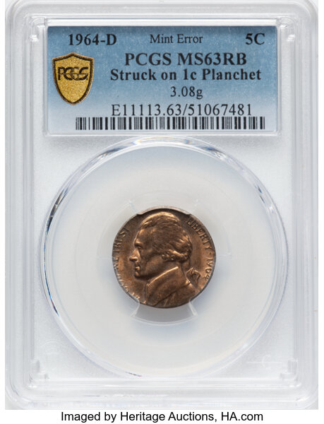 image for: 1964-D 5c PCGS MS63