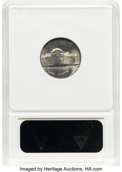 image for: 1976 5C Jefferson Nickel -- On 10c Planchet -- MS63 ANACS. Housed in a small-sized holder.  Mintage 367,124,000....