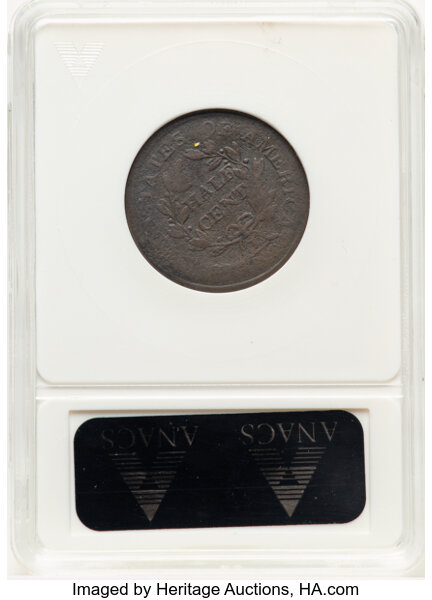image for: 1804 1/2 C Half Cent, Plain 4, No Stems, C-13, B-10, R.1 -- Double Struck, Damaged -- ANACS Details. VG, Net Good 4.  H...
