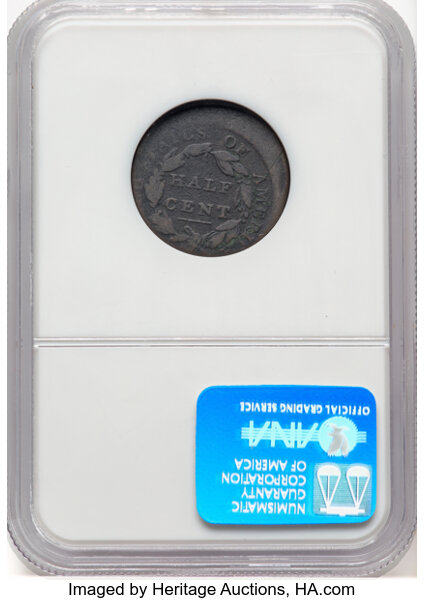 image for: 1809 1/2 C Half Cent, C-6, B-6, R.1 -- Struck 20% Off Center -- Good 4 NGC....