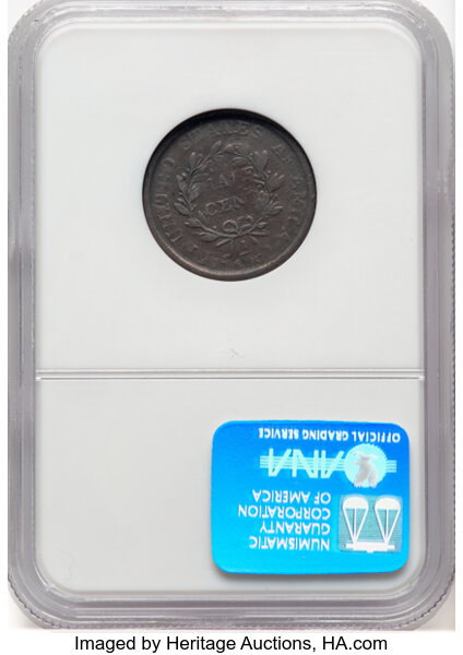 image for: 1808 1/2 C Half Cent, Normal Date, C-3, B-3, R.1 -- Double Struck, Rotated in Collar --  Good 4 NGC....
