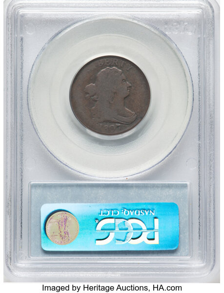 image for: 1807 1/2 C Half Cent, C-1, B-1, R.1 -- Flipover and Double Struck in Collar -- Fine 15 PCGS....