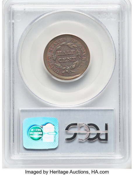 image for: 1851 1/2 C Half Cent, C-1, B-1, R.1 -- 5% Clipped Planchet  -- MS63 Brown PCGS....