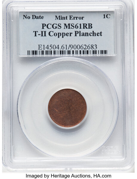 image for: Undated 1C Small Cent, Copper -- Type 2 Planchet -- MS61 Red and Brown PCGS....