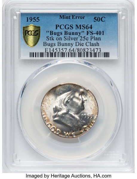 image for: 1955 Bugs Bunny Die Clash, FS-401 50c PCGS MS64
