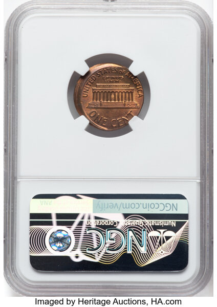 image for: 1972 1C Lincoln Cent -- Struck 10% Off Center -- MS64 Red and Brown NGC. NGC Census: (45/38).  Mintage 2,933,225,000....