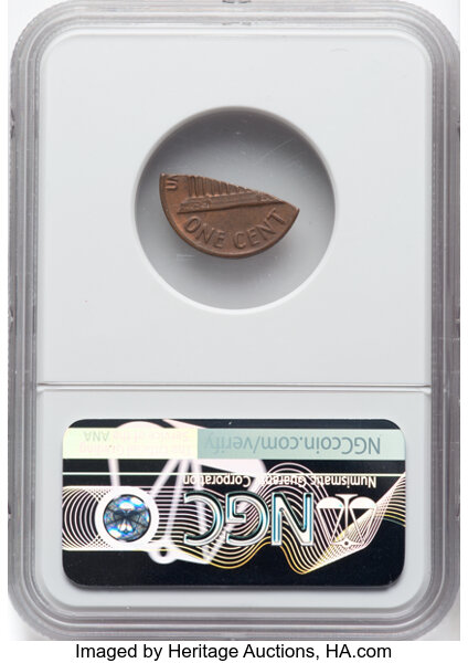 image for: (1959-1982)  1C Lincoln Memorial Cent, Copper -- 60% Straight Clip -- AU58 NGC. 1.3 grams....