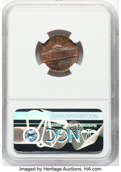 image for: 1979 5C Jefferson Nickel -- Struck on a Cent Blank  -- MS62 Brown NGC. 3.1 grams....