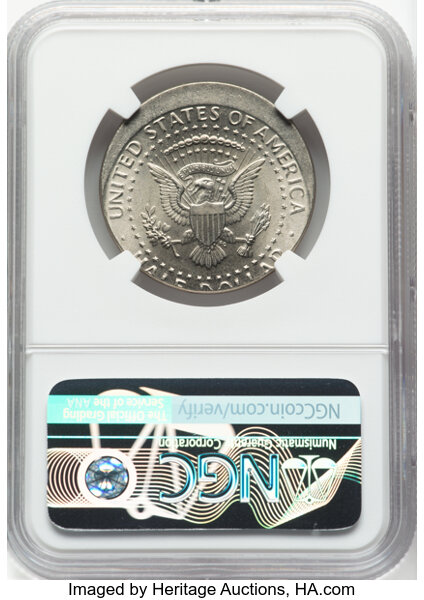 image for: 1990-P 50C Kennedy Half Dollar -- Struck 10% Off Center -- MS66 NGC. An unusual "double error" -- an off-center half dollar...