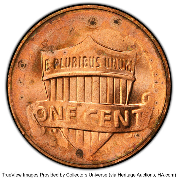 image for: 2021-D 1C Lincoln Cent Shield -- Filled Dies -- MS61 Red PCGS. PCGS Population: (0/498 and 0/4+)....