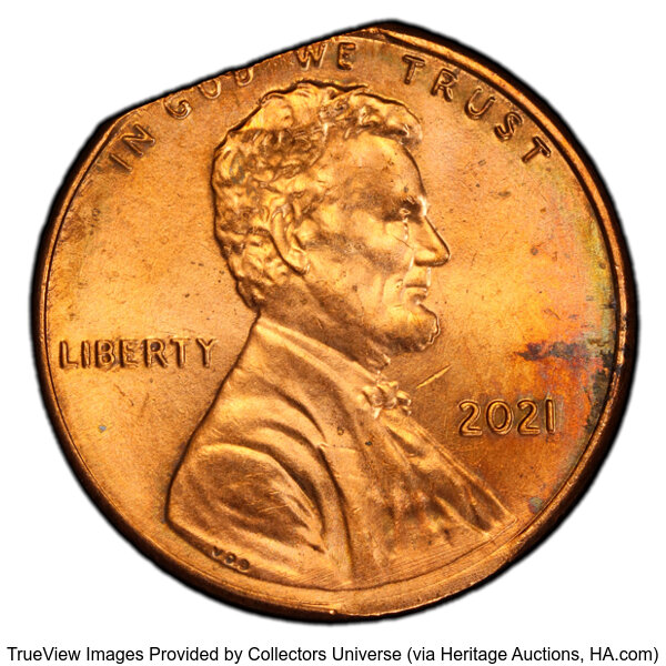 image for: 2021 1C Lincoln Cent Shield -- 4% Straight Clip -- MS62 Red PCGS. PCGS Population: (2/350 and 0/5+)....